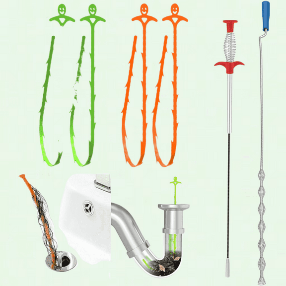 6 in 1 Drain Clog Remover Kit, Flexible Sink Snake Cleaner with Hair Catcher, Drain Auger for Sewer, Toilet, Kitchen, Bathtub