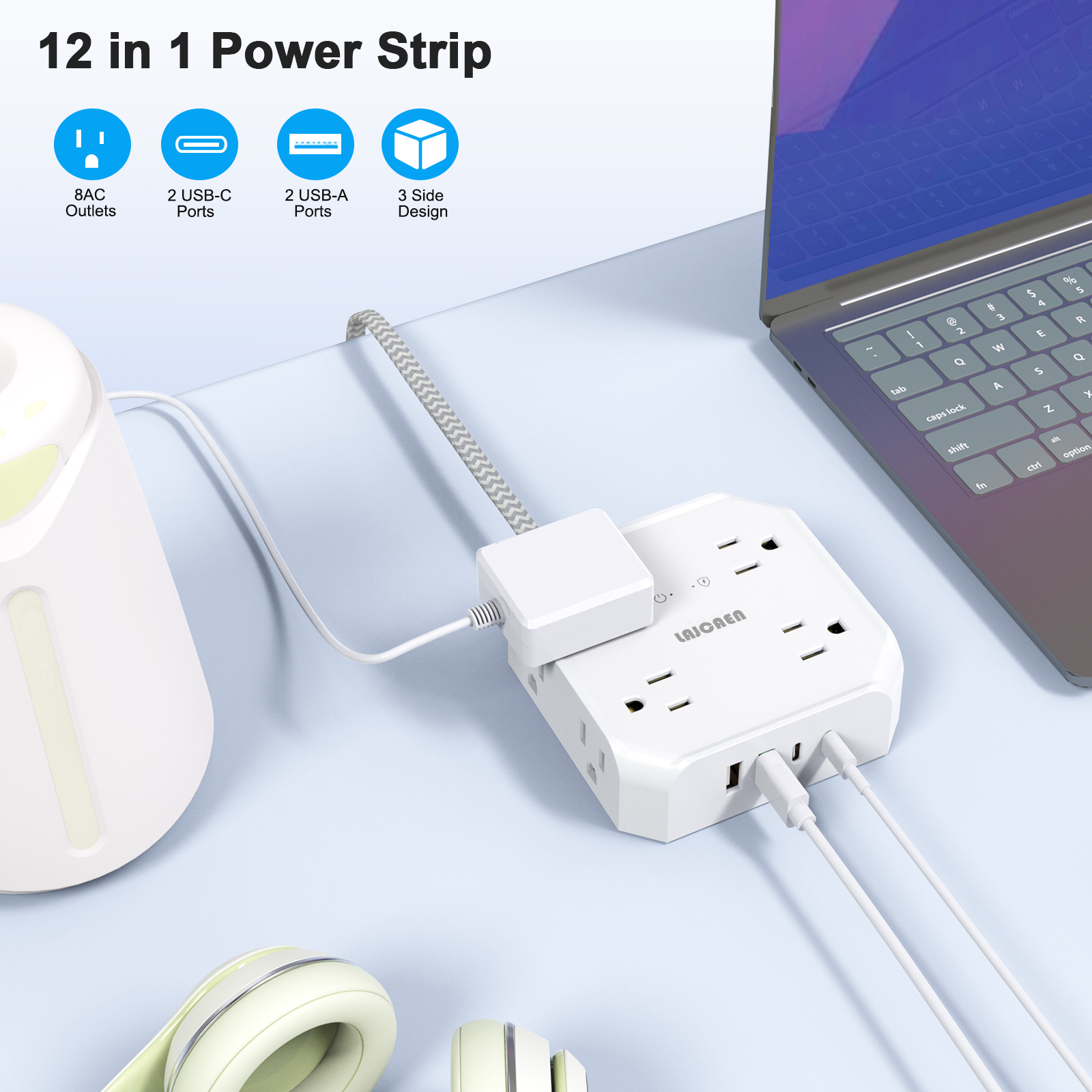 Lajcaen 5 Ft Surge Protector Power Strip With 8 Outlets photo 8
