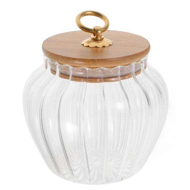 Frasco de vidrio con tapa de madera, recipiente hermético para harina, café, granos y té.