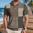 thumbnail image 2 of Garbnen Mens Polo Shirts Short Sleeve Plaid Color Block Collared Men's Henley Shirts Lightweight Breathable Casual Summer Beach Travel Golf Shirts for Men Brown XL, 2 of 7