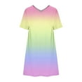 thumbnail image 3 of Pisexur Robes d'Été pour Femmes Robe Midi Dégradée Colorée Élégante Robe Décontractée Fluide Mini Robe Manches Courtes Col en V Profond Robe T-Shirt Mode, 3 of 4