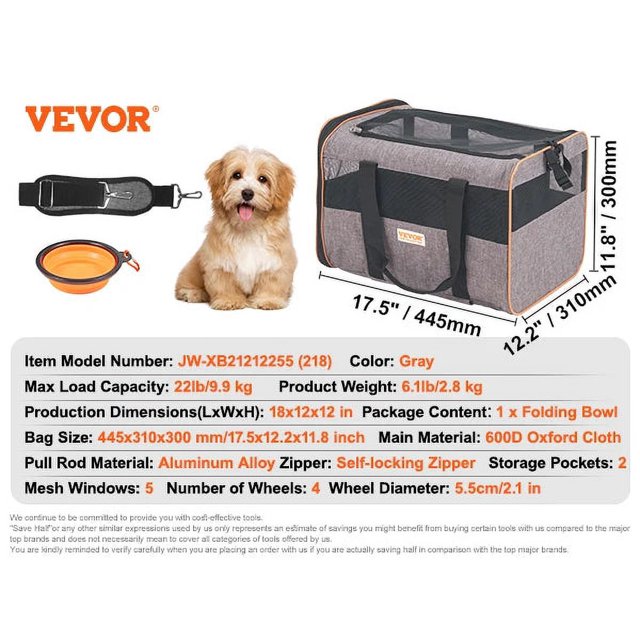 VEVOR Pet Cat Carrier Breathable Outgoing Dog Carry Backpack with Telescopic Handle Wheels and Shoulder Strap for Travel Trip ShopWise Round