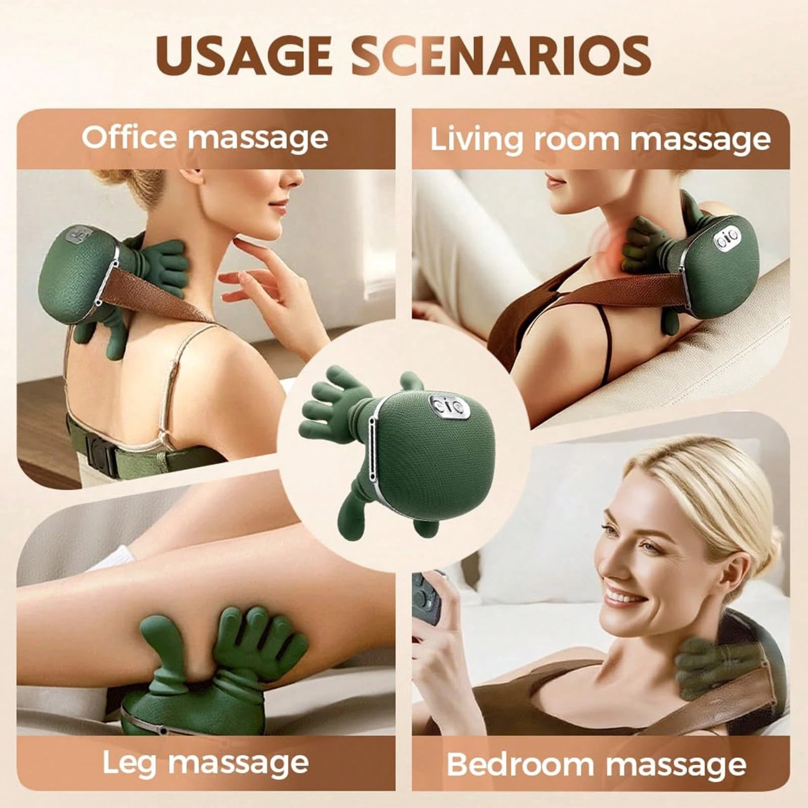 HEMXSZH 1 PCS Shoulder And Neck Massager, Acupressure Back And Neck Massager, Kneading Massage Pillow, Electric Massager, Therapeutic Massage, Acupressure Device, Kneading Design,  Green