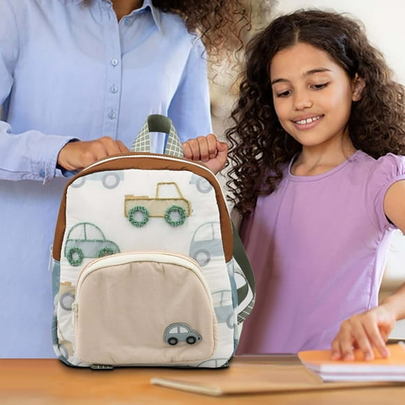 Backpack for Boys and Girls, Cute Embroidered Mini Canvas School Bag, Lightweight Kids Travel Backpack for Preschool and Daycare, Fits Ages 1-5