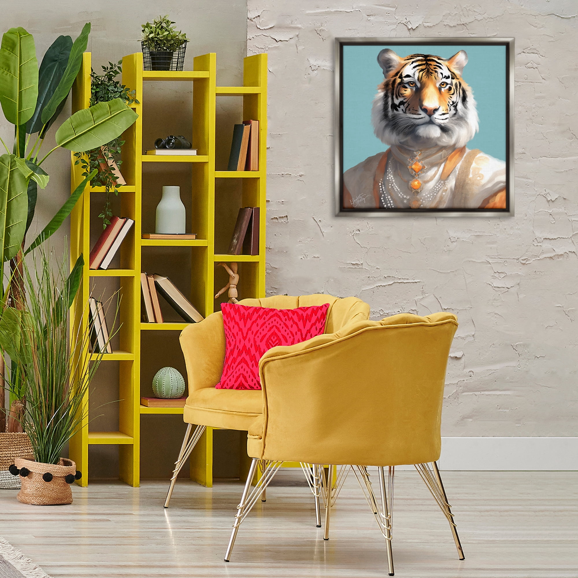 Stupell Industries Sir Prince Tiger Animals Painting Gray Floater Framed Canvas Art Print Wall Art, 25 x 25