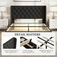 thumbnail image 3 of Amolife Queen Size Upholstered Platform Bed Frame with Fabric Diamond Deluxe Wingback Headboard, Dark Grey, 3 of 9
