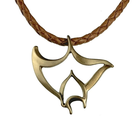 Manta Ray Ocean Theme Sea Life Solid Bronze Pendant Necklace