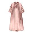 thumbnail image 4 of Women's Vertical Stripe Shirt Maxi Dress, Collar 3/4 Sleeve Loose Oversized Casual Vacation Tunic Dress with Side Pockets Red XXXL(XXXL), 4 of 5