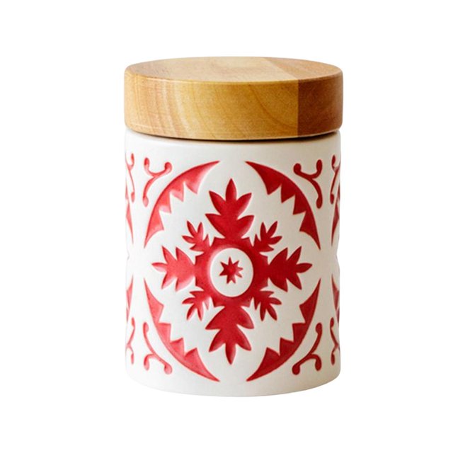 Recipiente de cerámica para cocina, recipientes almacenamiento de , azúcar y té, tarros con bambú para mostrador de cocina Rojo S Sunnimix botes de cocina