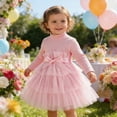 thumbnail image 2 of Toddler Valentines Day Dress for Girls Long Sleeve Tiered Tulle Dresses with Bow Girls Summer Dresses Party Dresses for Girls 12-18 Months, 2 of 9