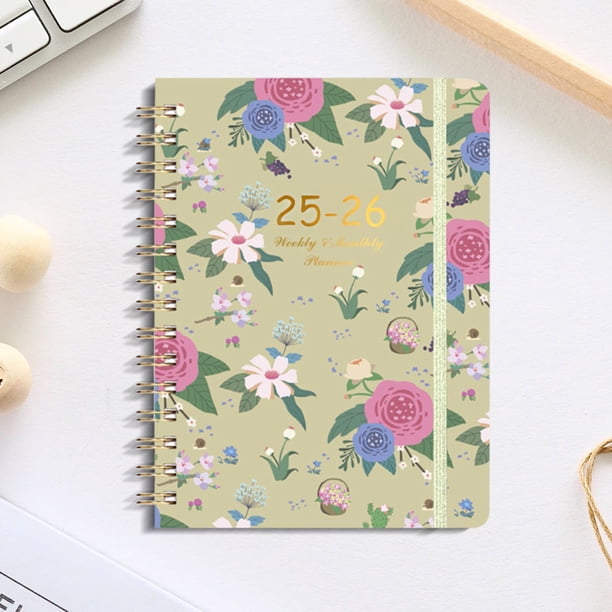 Cuaderno diario, planificador semanal y mensual personalizado, calendario de flores, libro de distribución de diario en inglés