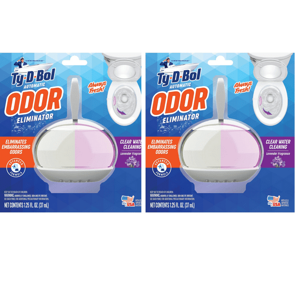Ty-D-Bol Automatic Odor Eliminator Over-the-Rim Toilet Bowl Cleaner, Lavender Scent, 2 Pack