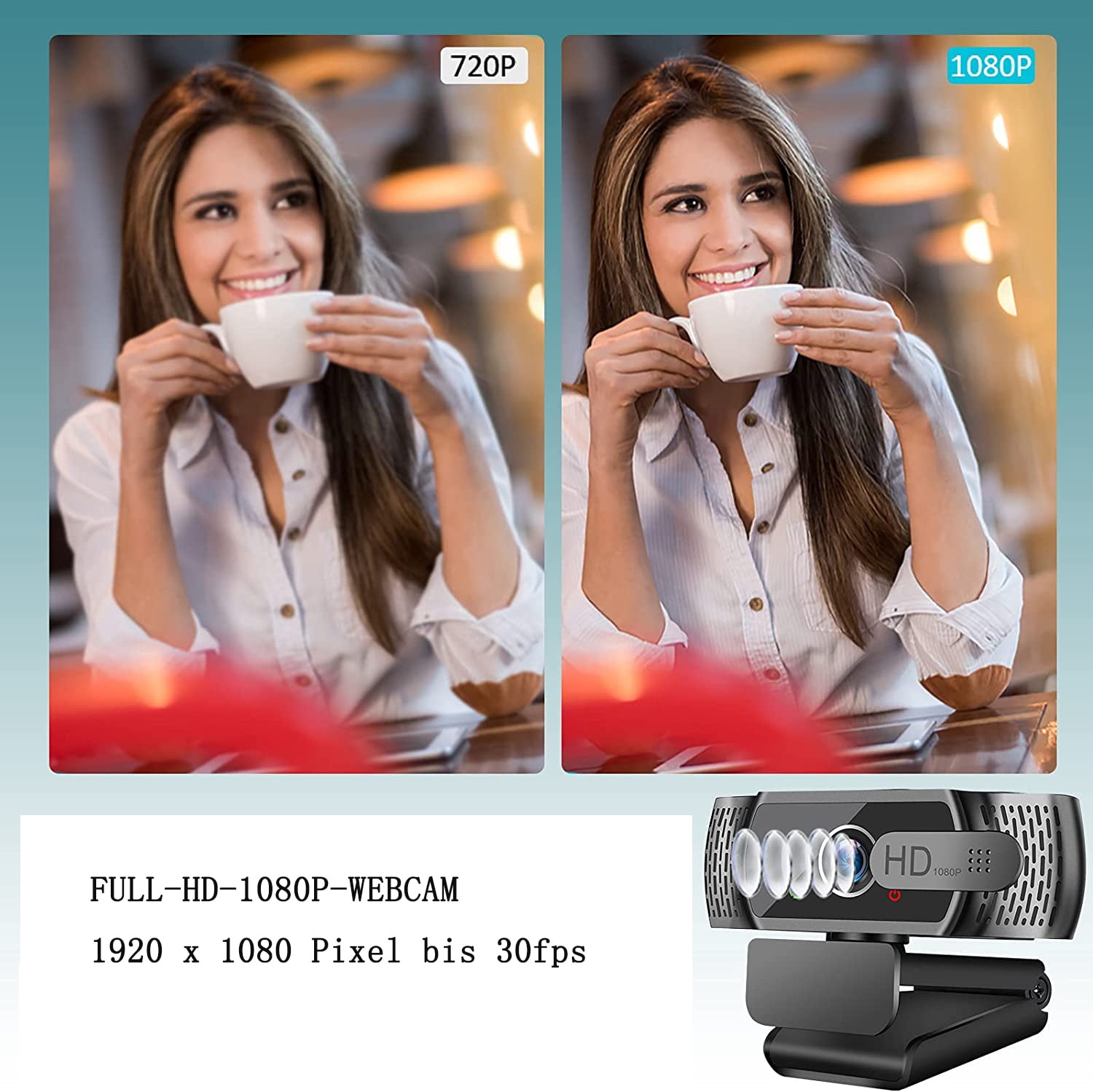 HD1080P Webcam with Microphone, Automatic Light Correction, USB PC Webcam with Cover, 110° Wide Angle, PC Camera for PC, Laptop, Computer, Linux, Mac