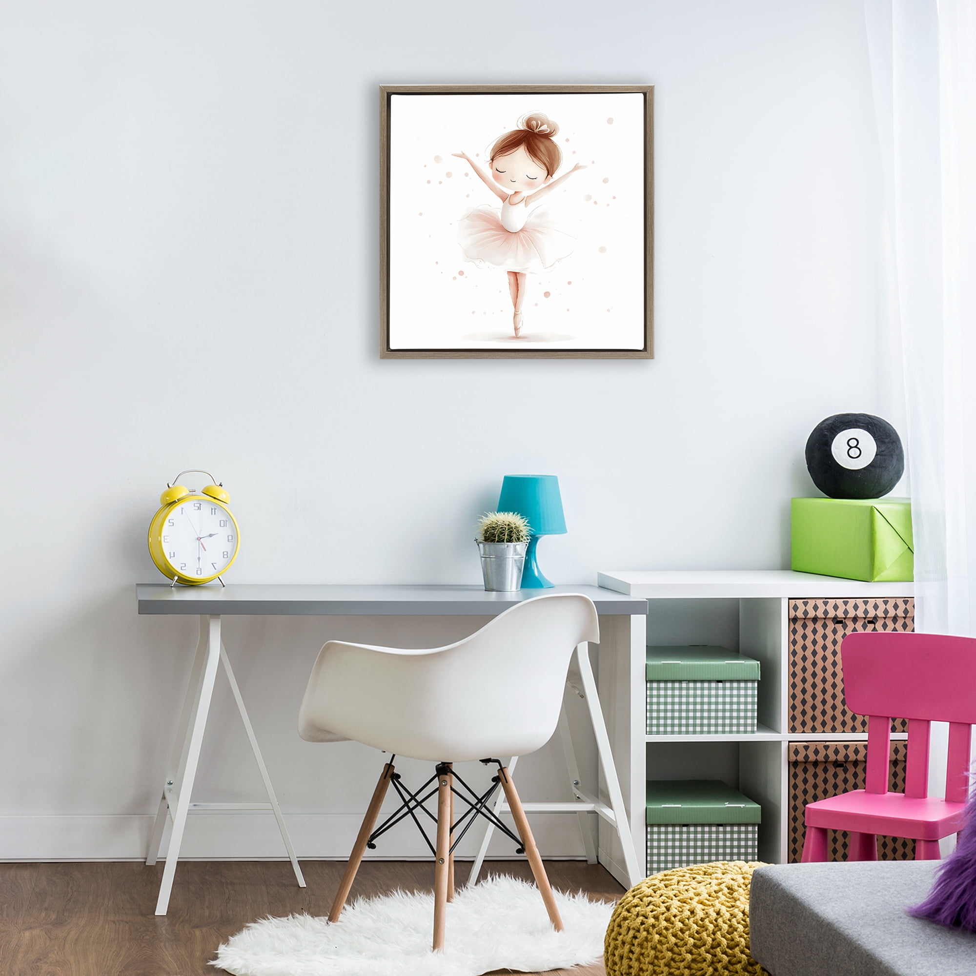 Stupell Industries Delicate Little Ballerina Girl Brown Framed Floater Canvas Wall Art, design by Creative Studio