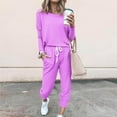 thumbnail image 2 of Diufon Womens 2 Piece Sets Crew Neck Long Sleeve Tops Solid Color Drawstring Pants with Pockets, 2 of 5