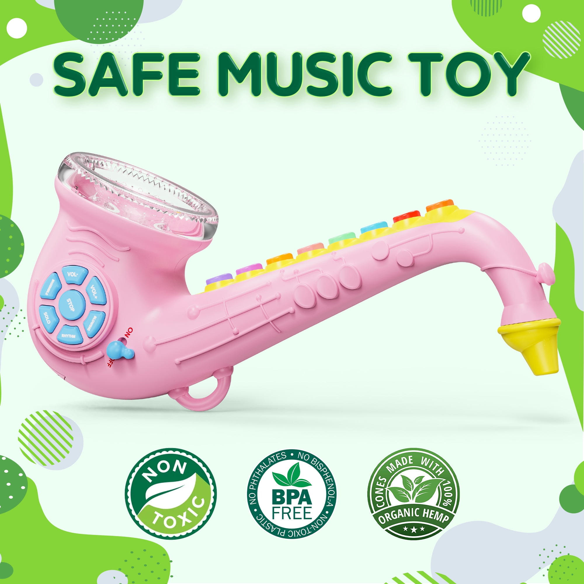 Contixo KT1 Toy Saxophone with Lights and Sound, Early Education Musical Instruments for Kids, Pink