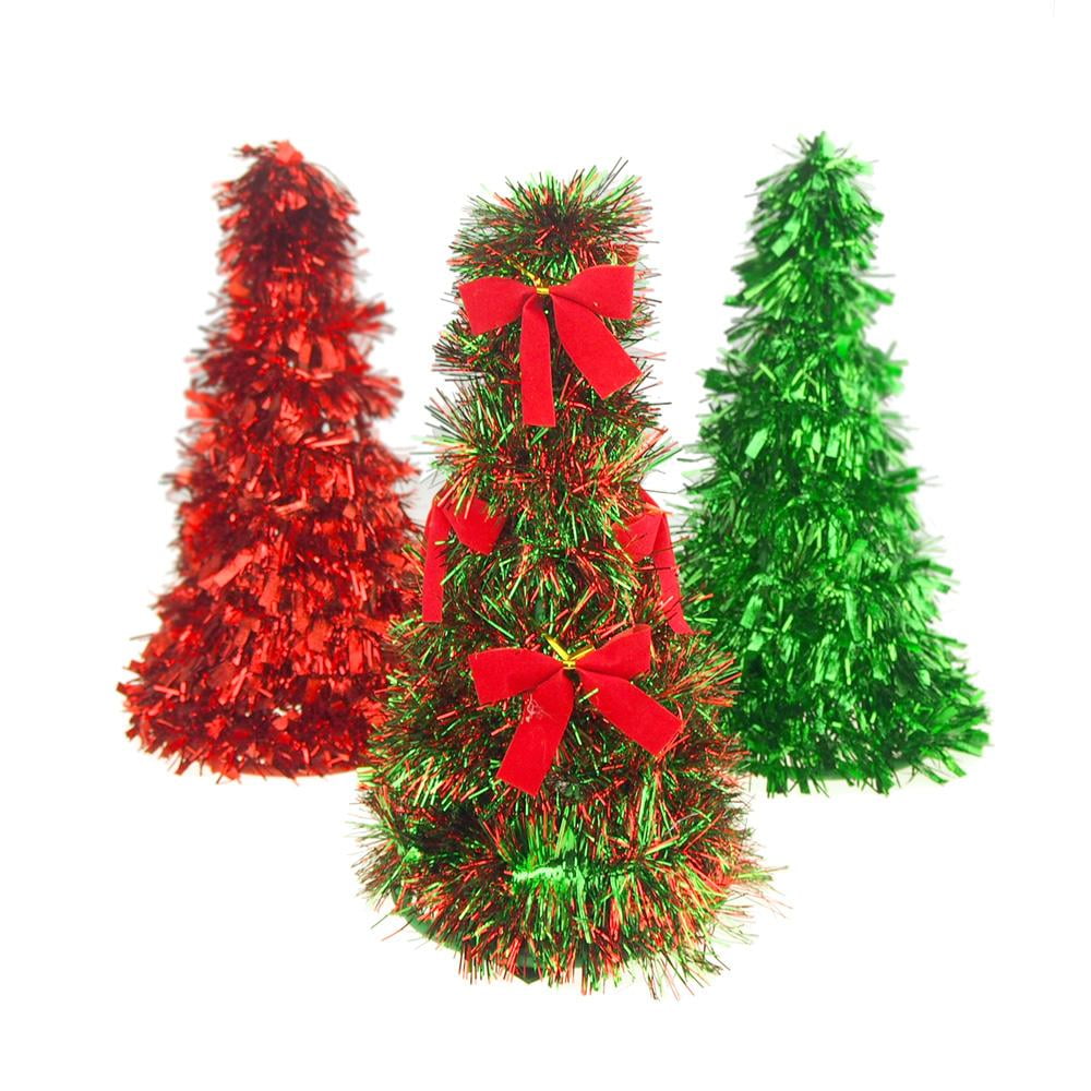 Metallic Tinsel Christmas Tabletop Tree, Red/Green, 10Inch, 3Piece
