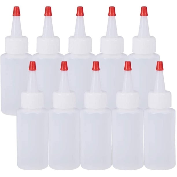Paquete de 20 botellas dispensadoras de plástico de 59 ml (2 oz) con tapa roja - Ideales para manualidades, pegamento y otros usos.