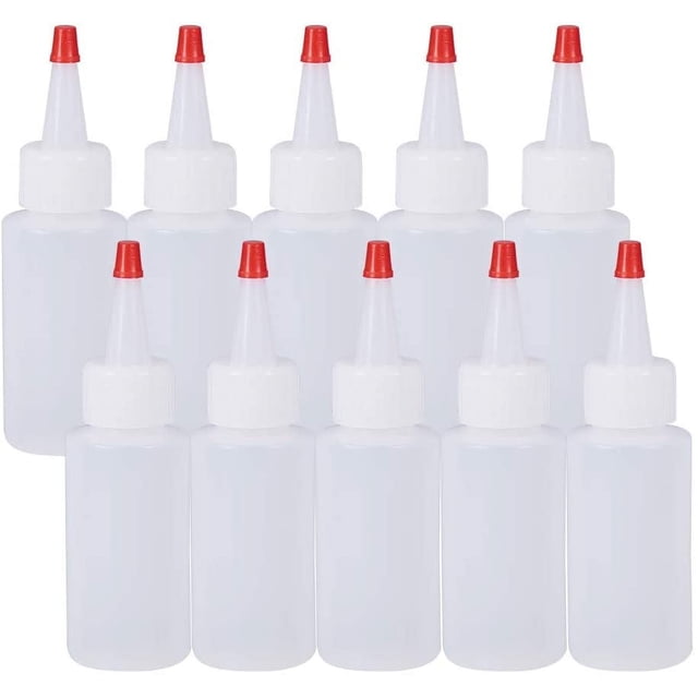 Paquete de 20 botellas dispensadoras de plástico de 59 ml (2 oz) con tapa roja - Ideales para manualidades, pegamento y otros usos.