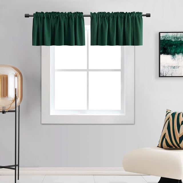 Cortina DONREN con cenefas opacas, color verde navideño, 107 x 46 cm