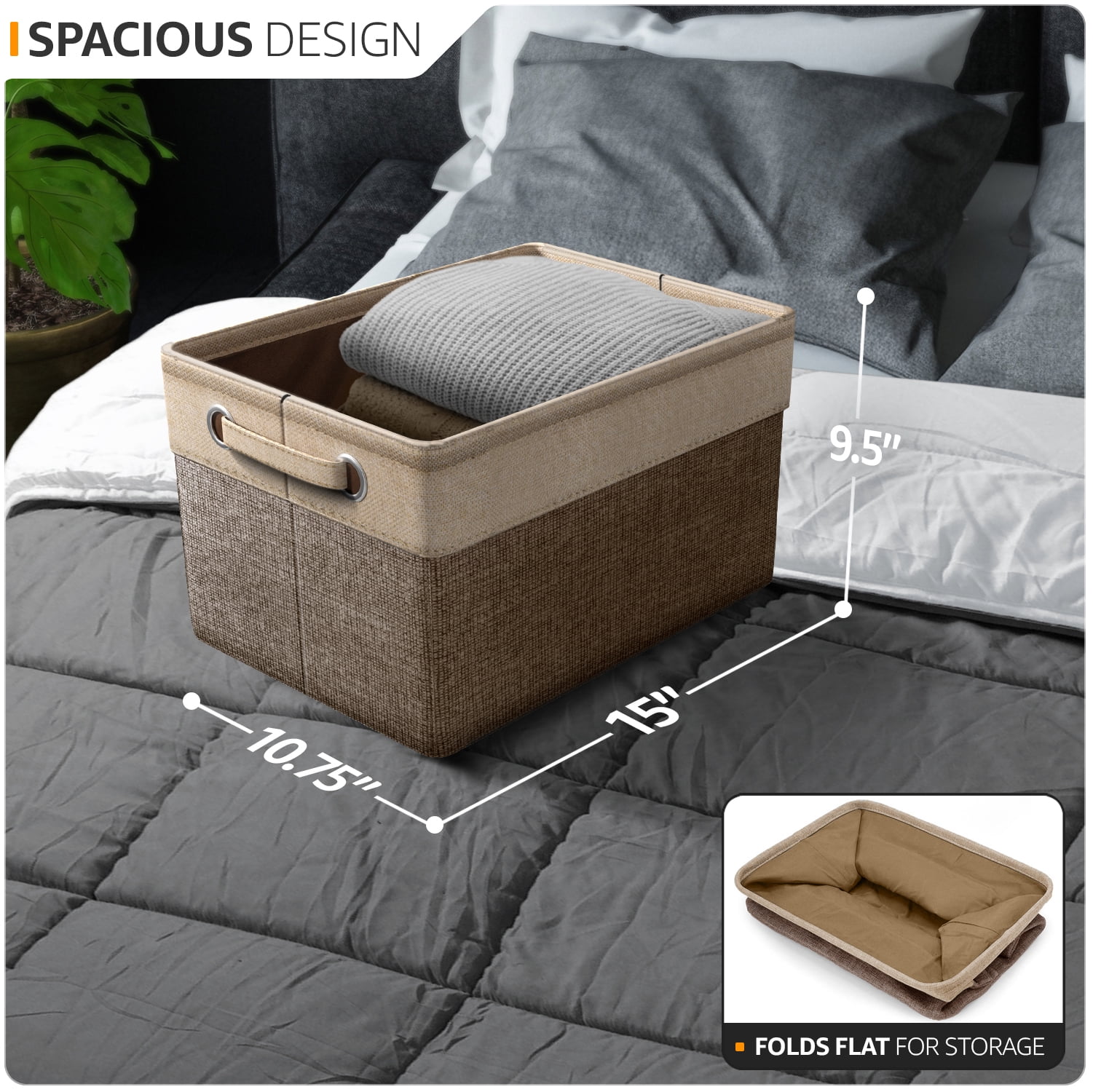 Sorbus 3-Pack 15" Collapsible Two-Tone Storage Bins with Handles - Brown