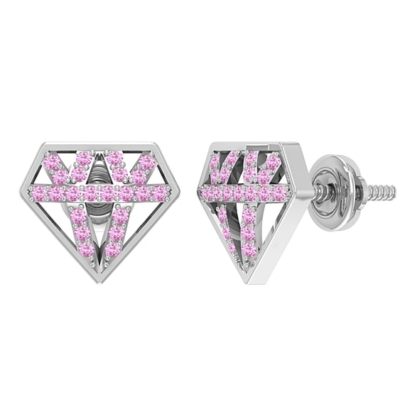 Dazzlingrock Collection Round Pink Sapphire Crystal Shape Stud Earrings with Screwback for Women (Color Pink, Clarity Highly Included) in 925 Sterling Silver