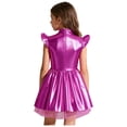 thumbnail image 2 of Raenseen Kids Girls Outerspace Astronaut Dress Robot Dress Up Iridescent Glossy Flare Sleeve Ruffle Alien Tutu Dress Hot Pink 12, 2 of 7