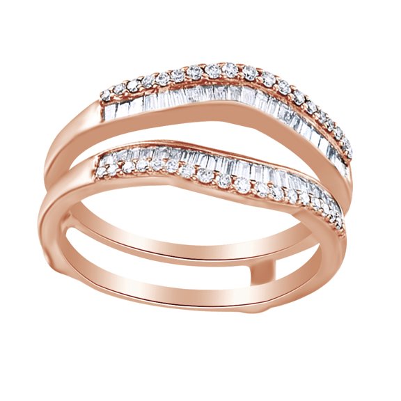 Round & Baguette Cut White Natural Diamond Enhancer Ring Guard In 14K Solid Rose Gold (0.5 Ct)