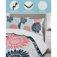 thumbnail image 4 of Quilts King Size Bedding Set, Pink Blue Grey Sunflowers Lightweight Quilted Comforter, Boho Retro Floral Rustic Blossom Reversible Bedspread Coverlet with Pillow Covers for All Season, 96" x 106", 4 of 7