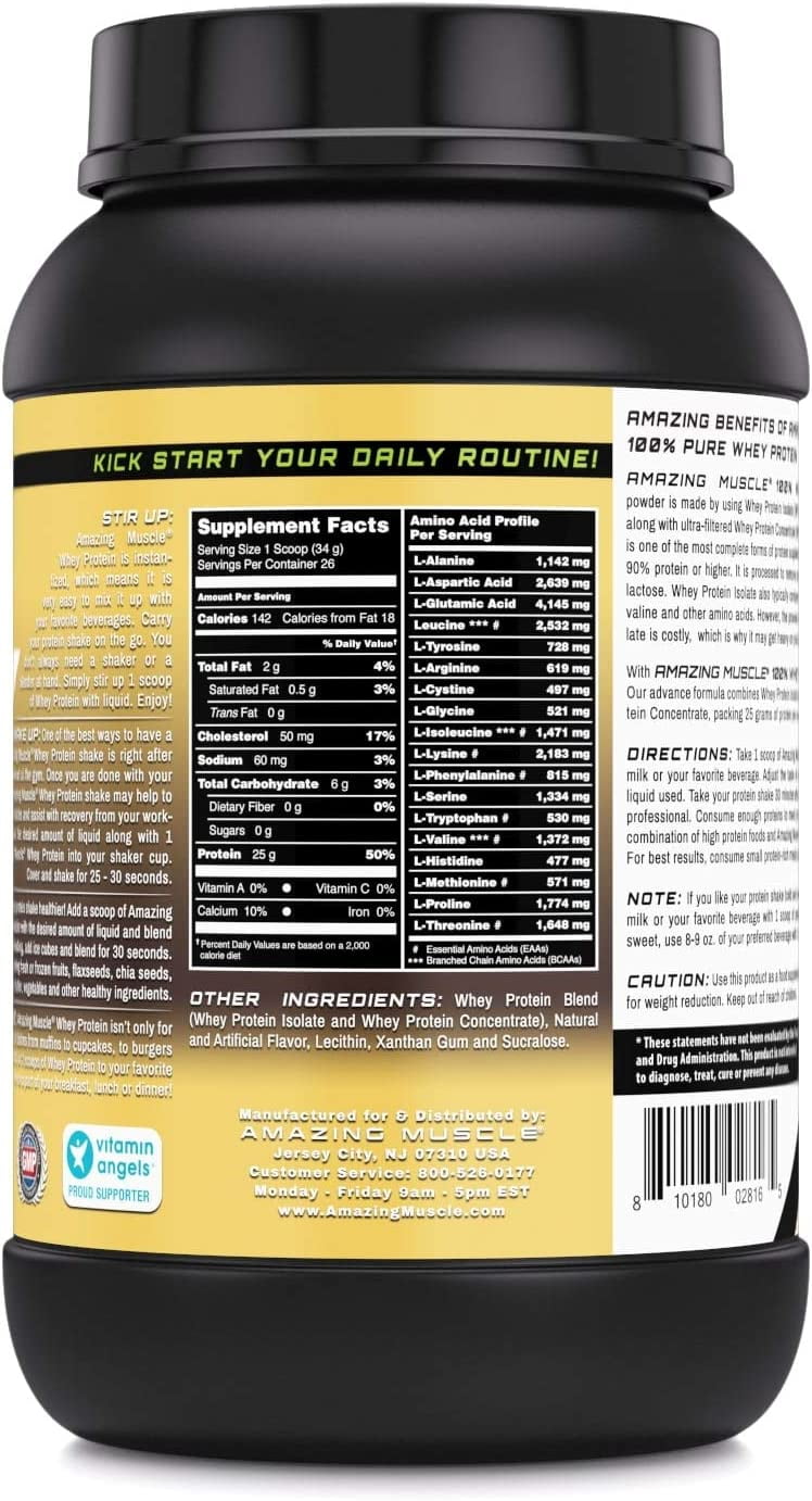 Amazing Muscle Whey Protein (Isolate & Concentrate) 2 Lbs Powder Supplement | Vanilla Flavor | 26 Serving | Non-GMO | Gluten-Free |