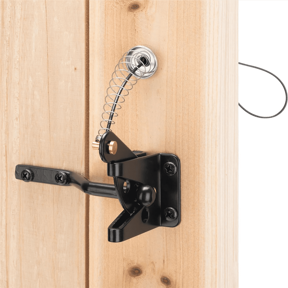 3X Self Locking Gate  for Wooden Fence Heavy Duty, Steel Spring Cable Pull String Gate Hardware Gate Lock