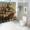 thumbnail image 7 of Shiartex Pirate Ship Shower Curtain Vintage Nautical Sailboat Sailing Sea Adventure Seascape Coastal Fabric Bathroom Decor Set with Hooks 69x72, 7 of 7