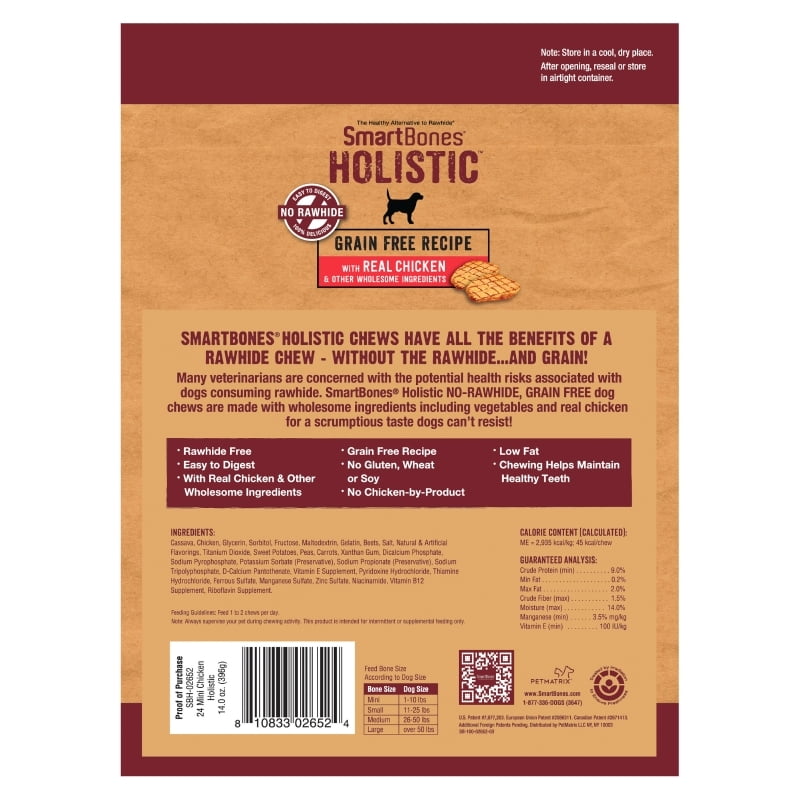 Rawhide-Free Dog Chews Gluten//Wheat//Soy Free SmartBones Holistic