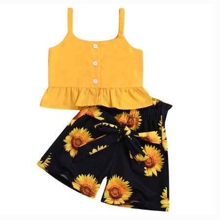 

Morttic Toddler Baby Girls Outfits Clothes Halter Crop Tops + Sunflower Shorts Pants Set 6T