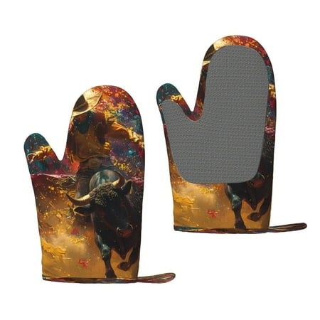 

Matuu Colorful Bull Western Man for Silicone Oven Gloves Heat Resistant Grilling Gloves Non-Slip Silicone Oven Mitt Great for Grilling Kitchen and Cooking