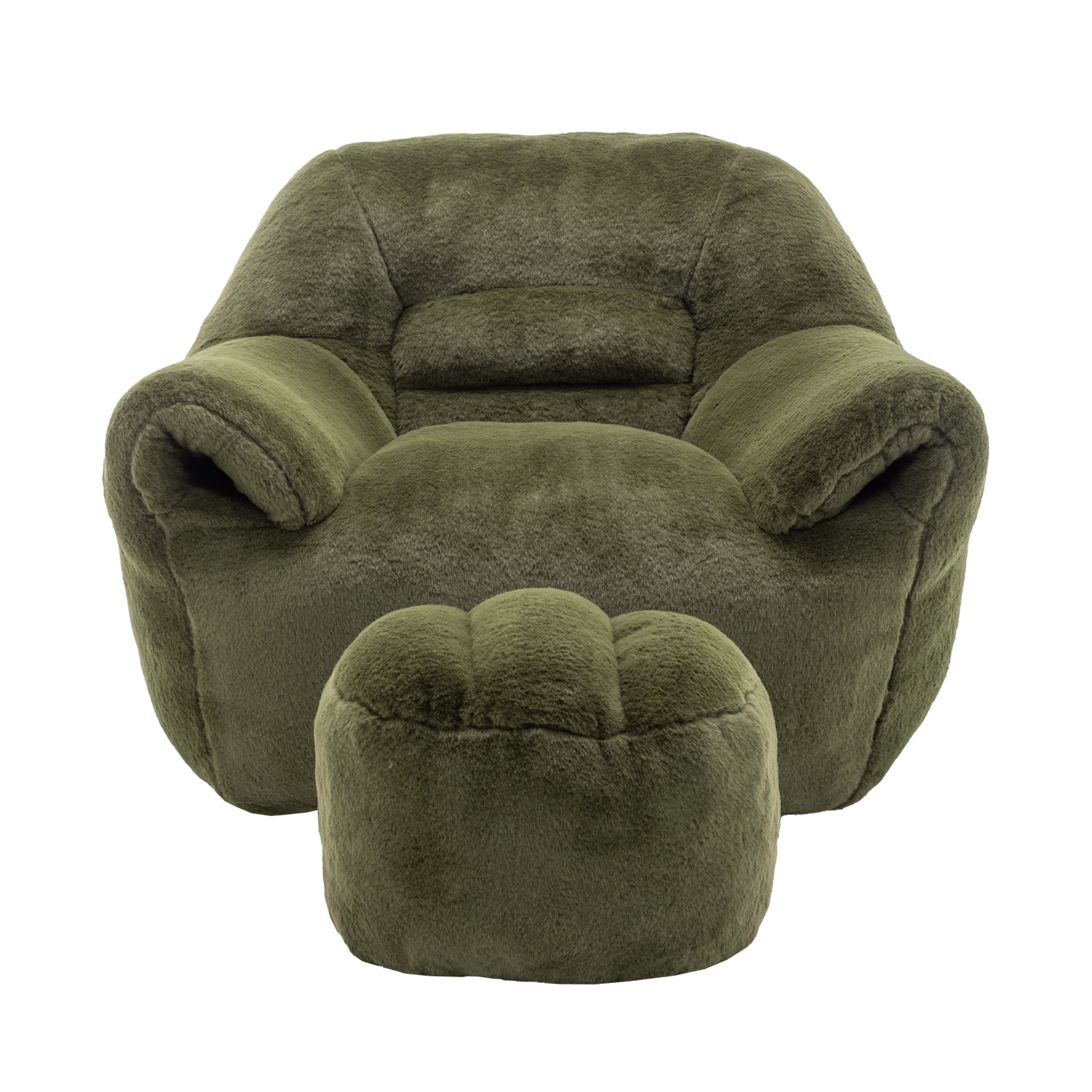Bean Bag Chair, Comfy Bean Bag Sofa with Back Support, With Footstool,Faux Fur Bean Bag Chair for Adults and Kids, Stuffed Floor Sofa for Living Room, Bedroom,Green