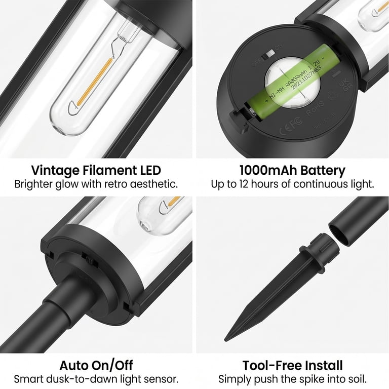 Rirool Solar Pathway Lights, 4-Pack Auto On/Off photo 5