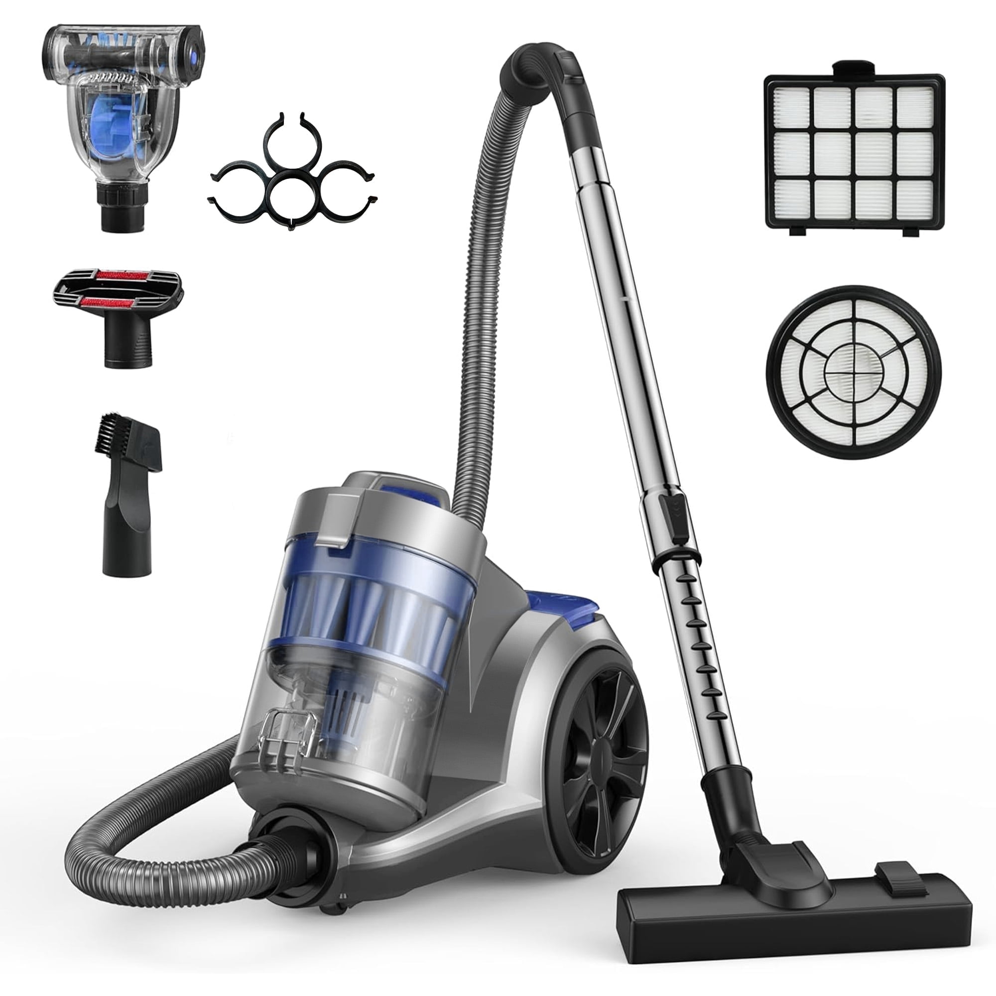 Canister Vacuum Cleaner, 1700W 45Kpa Bagless Vacuum Cleaner, Multi-Cyclonic Filtration, 2 Anti-Allergen HEPA Filters, 3.5QT Dust Cup, 4 Tools, Corded Vacuum for Hard Floor, Pet Hair
