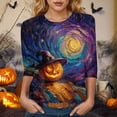 thumbnail image 2 of Towmus Womens Fall Shirts Halloween V Neck 3/4 Length Sleeve Pumpkin T-Shirts Thanksgiving Graphic Tee Tops, 2 of 6