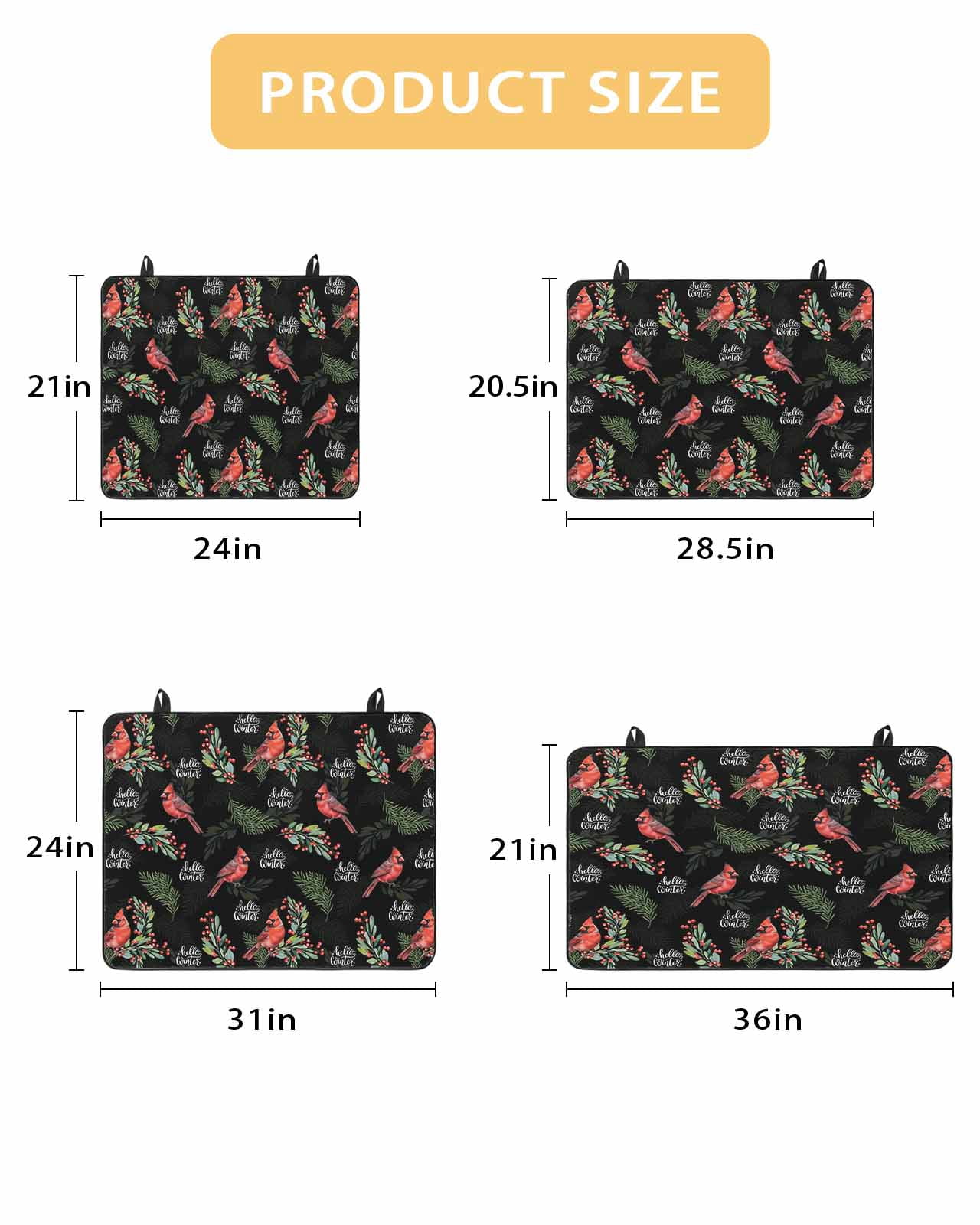 Large Induction Cooktop Protector Mat Cardinal Bird Stove Top Covers for Electric Stove, Holly Branches Berry Winter Botanical Black Decorative Stove Burner Cover Mats, Glass Top Stove Cover