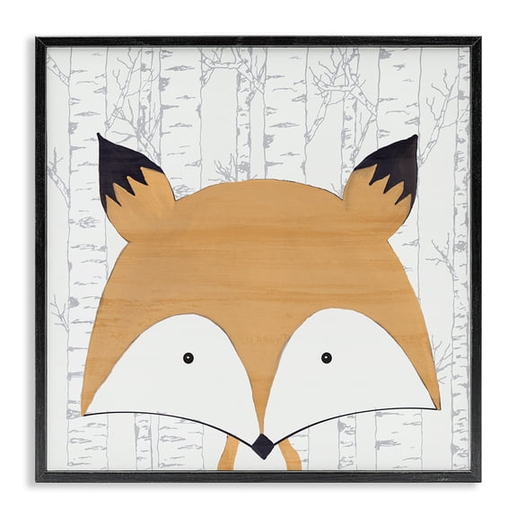 Stupell Industries Whimsical Fox on Birch Animals Painting Black Framed Art Print Wall Art, 12 x 12