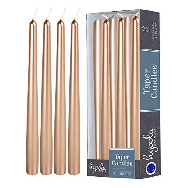 Hyoola, 12" Copper Metallic Taper Candles Dripless Tapers (12 Pack