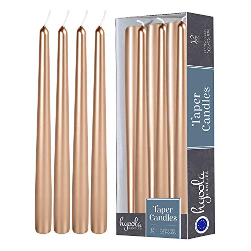Hyoola, 12" Copper Metallic Taper Candles Dripless Tapers (12 Pack