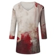 thumbnail image 4 of Halloween Shirts for Women Witch Hat Castle Graphic 3/4 Sleeve Funny Tees Pumpkin Print V-Neck Fall Cute T-Shirt XL, 4 of 6