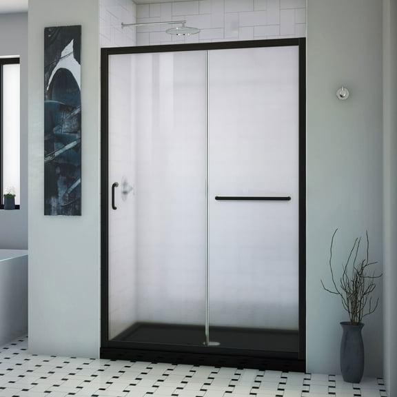 Infinity-Z 36 Inch D x 48 Inch W x 74-3/4 Inch H Clear Sliding Shower Door with Center Drain Shower Base