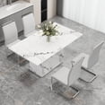 thumbnail image 5 of NYEESS Modern Dining Table Set for 4, 63" White Faux Marble MDF Table and 4 Light Gray PU Leather Chairs with Silver Metal Legs, Rectangular Dinner Table Set for Home, 5 of 10