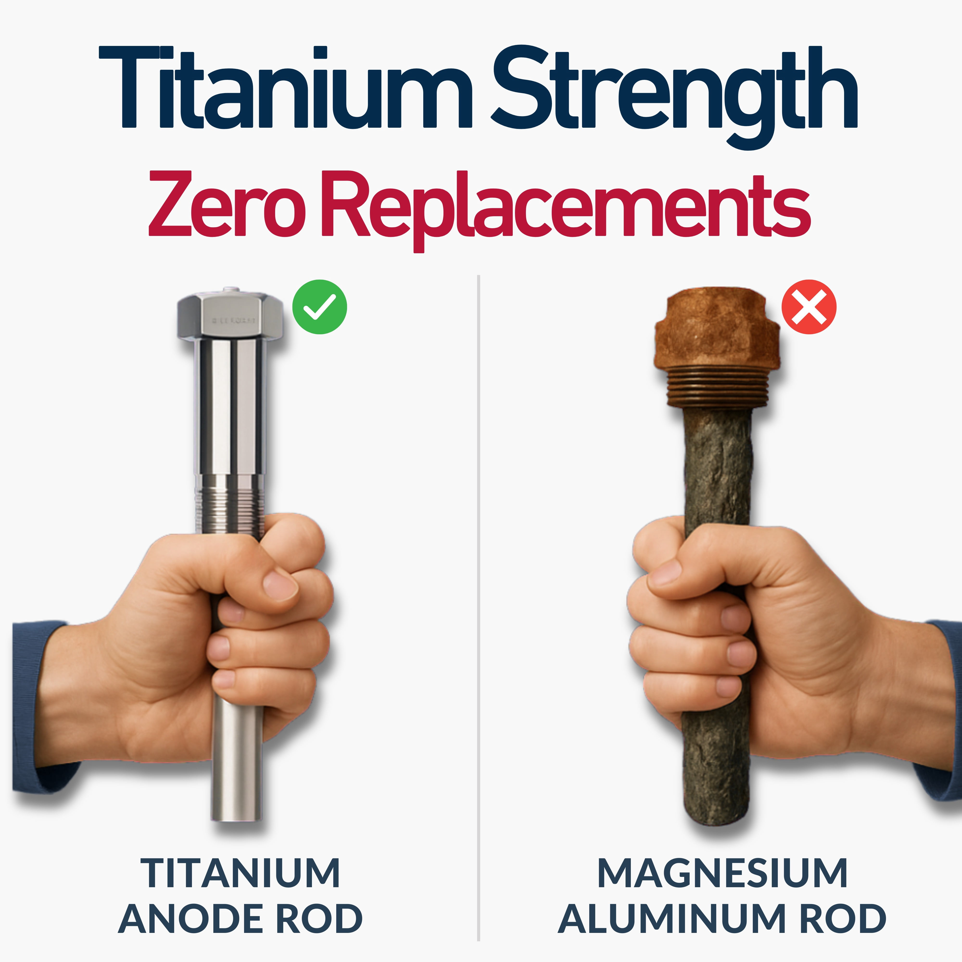 Powered Anode Rod for Hot Water Heater (40-90 Gallon), 25-Year Warranty, Eliminates Rotten Egg & Sulfur Smell in 24 Hours, Stops Corrosion, Fast Installation, Titanium Built, Universal Fit, 1 Pack