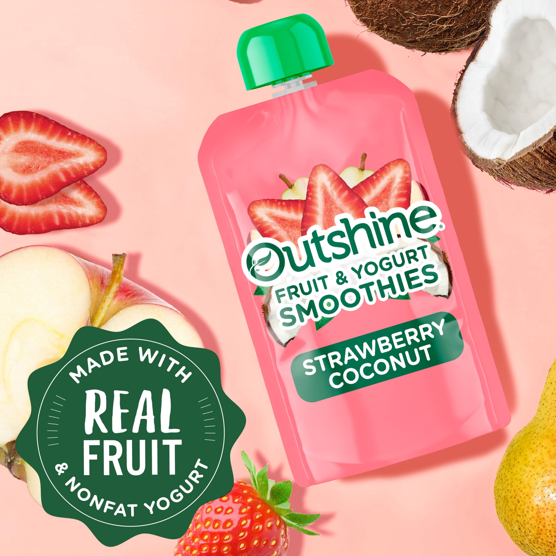 (2 pack) Outshine Fruit and Yogurt On the Go Smoothie Snacks, Strawberry Coconut, 3.5 oz Pouches (4 Pack)​