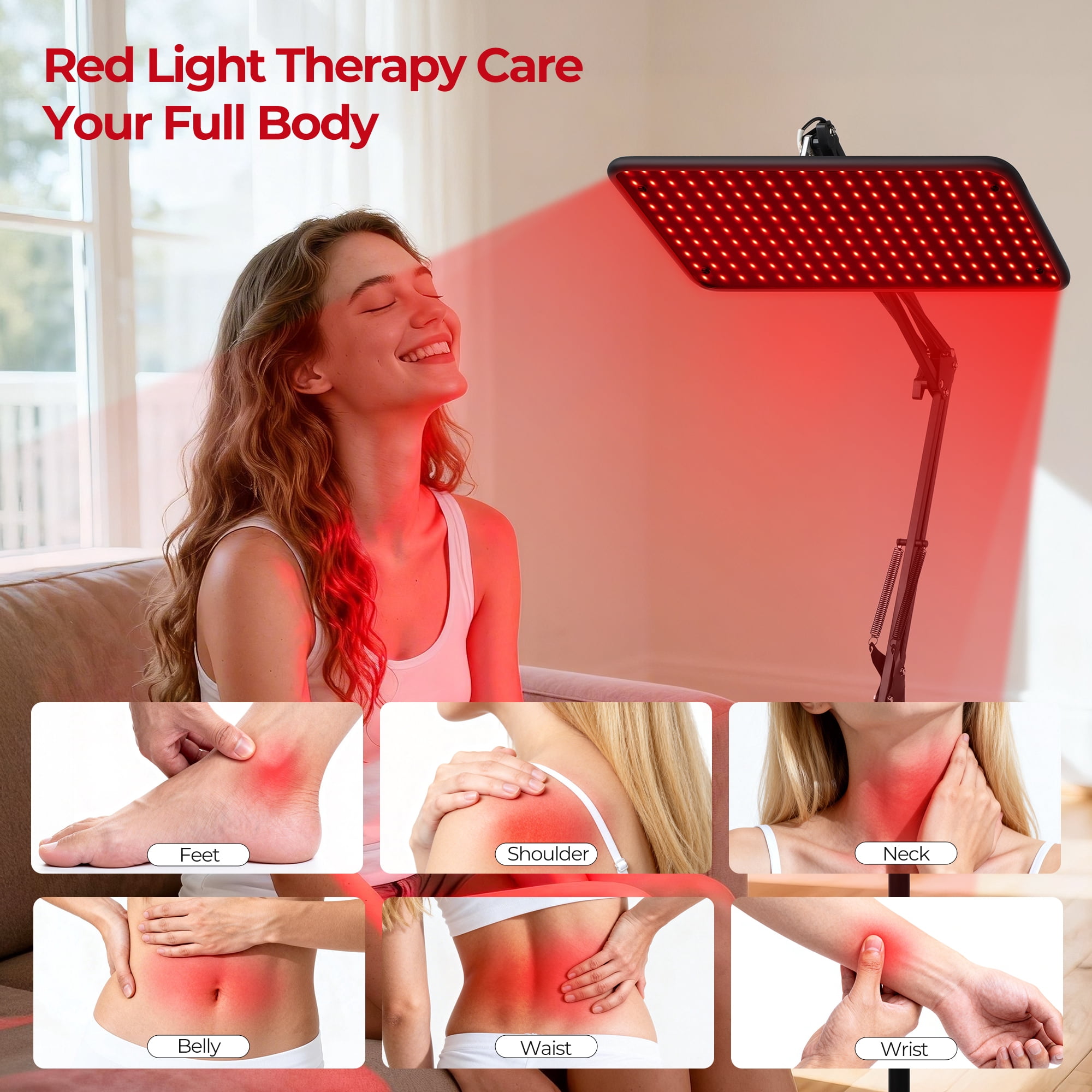 Morfone Red Light Lamp for Body Face,660nm 850nm 940nm Infrared Light device with Large Panel and Adjustable Stand, Gift for Women Mom Men, Black