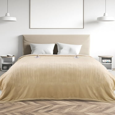 MARNUR Heated Blanket Queen Size 84''x90'', Fast Heating with Dual Controllers Electric Blanket, 10 Heating Levels, 10H Timer, Preheat Function - Beige